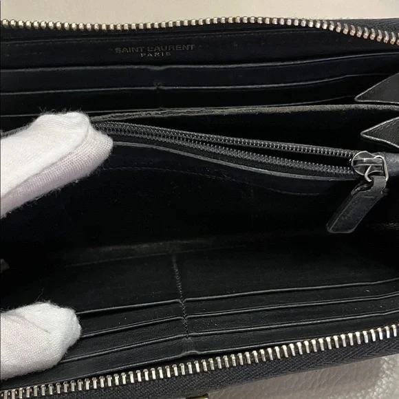 YSL Black Leather Wallet with Gold Accents - Picture 9 of 14